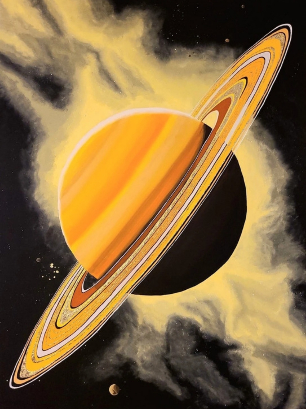 Saturn Space Art Print in Orange & Black NEW Original 16 X 20 Medium Size